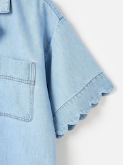 Oliver Bonas Blue Light Blue Denim Scalloped Short Sleeve Shirt - Image 6 of 8