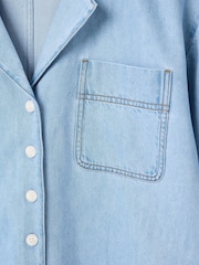 Oliver Bonas Blue Light Blue Denim Scalloped Short Sleeve Shirt - Image 7 of 8