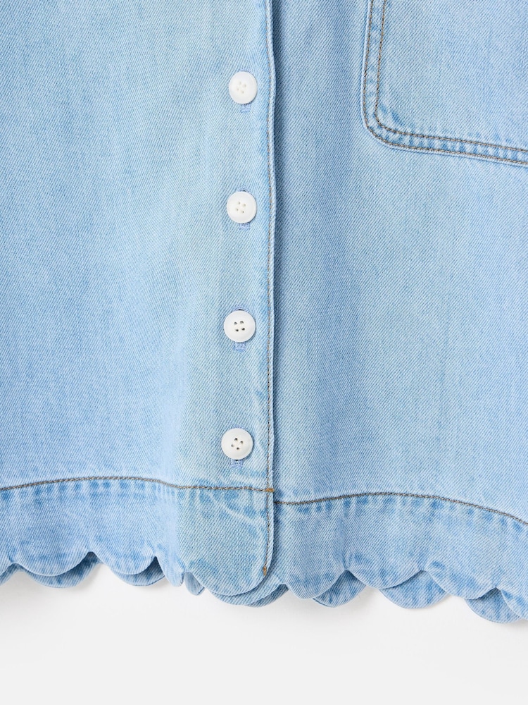 Oliver Bonas Blue Light Blue Denim Scalloped Short Sleeve Shirt - Image 8 of 8