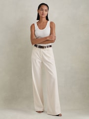 Reiss Cream Colorado Garment Dyed Wide Leg Trousers - Image 1 of 6