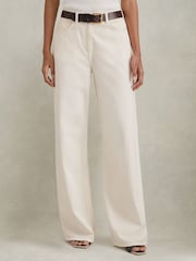 Reiss Cream Colorado Garment Dyed Wide Leg Trousers - Image 3 of 6