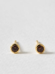 Oliver Bonas Brown Nina Brown Stone Gold Plated Stud Earrings - Image 1 of 3