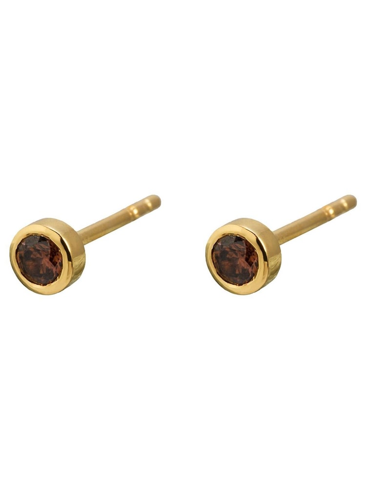 Oliver Bonas Brown Nina Brown Stone Gold Plated Stud Earrings - Image 2 of 3 Oliver Bonas Brown Nina Brown Stone Gold Plated Stud Earrings - Image 2 of 3
