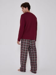 Loungeable Red Crew Neck Jersey Microfleece Long Top And Trousers Pyjama Set - Image 2 of 5