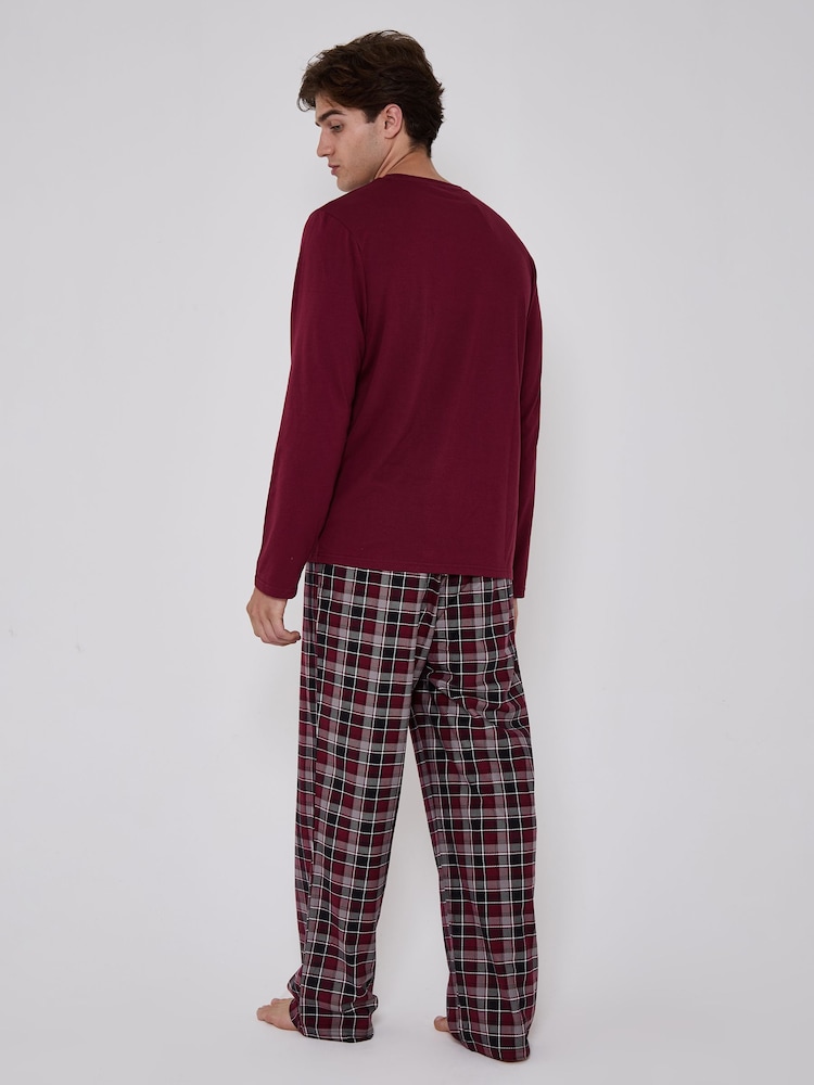 Loungeable Red Crew Neck Jersey Microfleece Long Top And Trousers Pyjama Set - Image 2 of 5 Loungeable Red Crew Neck Jersey Microfleece Long Top And Trousers Pyjama Set - Image 2 of 5