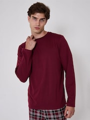 Loungeable Red Crew Neck Jersey Microfleece Long Top And Trousers Pyjama Set - Image 3 of 5
