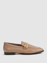 Reiss Nude Angela Leather Rounded Loafers - Image 1 of 5