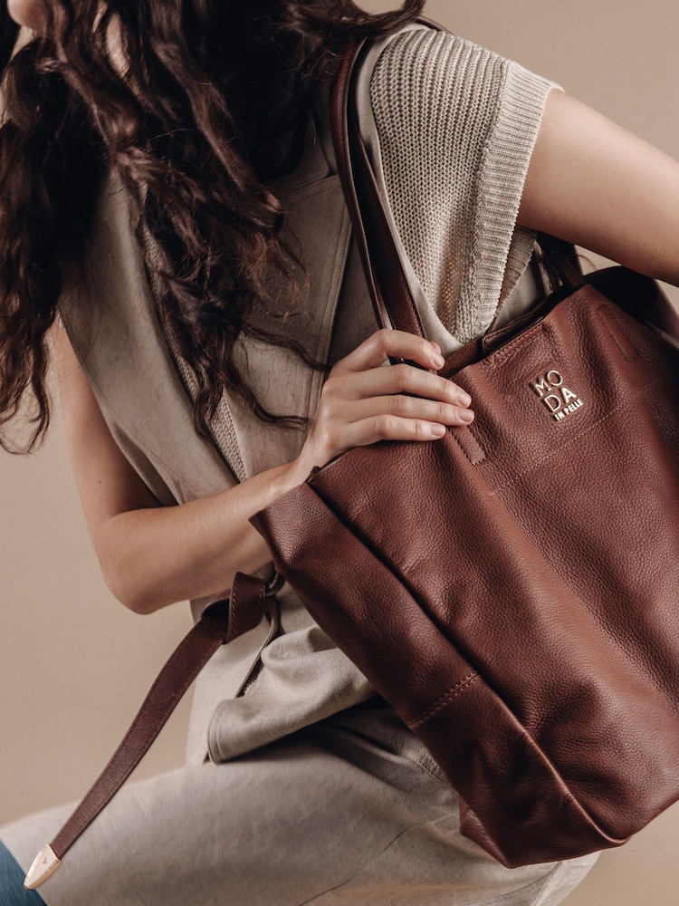 Moda in Pelle Natural Large Leather Tote - Image 1 of 5