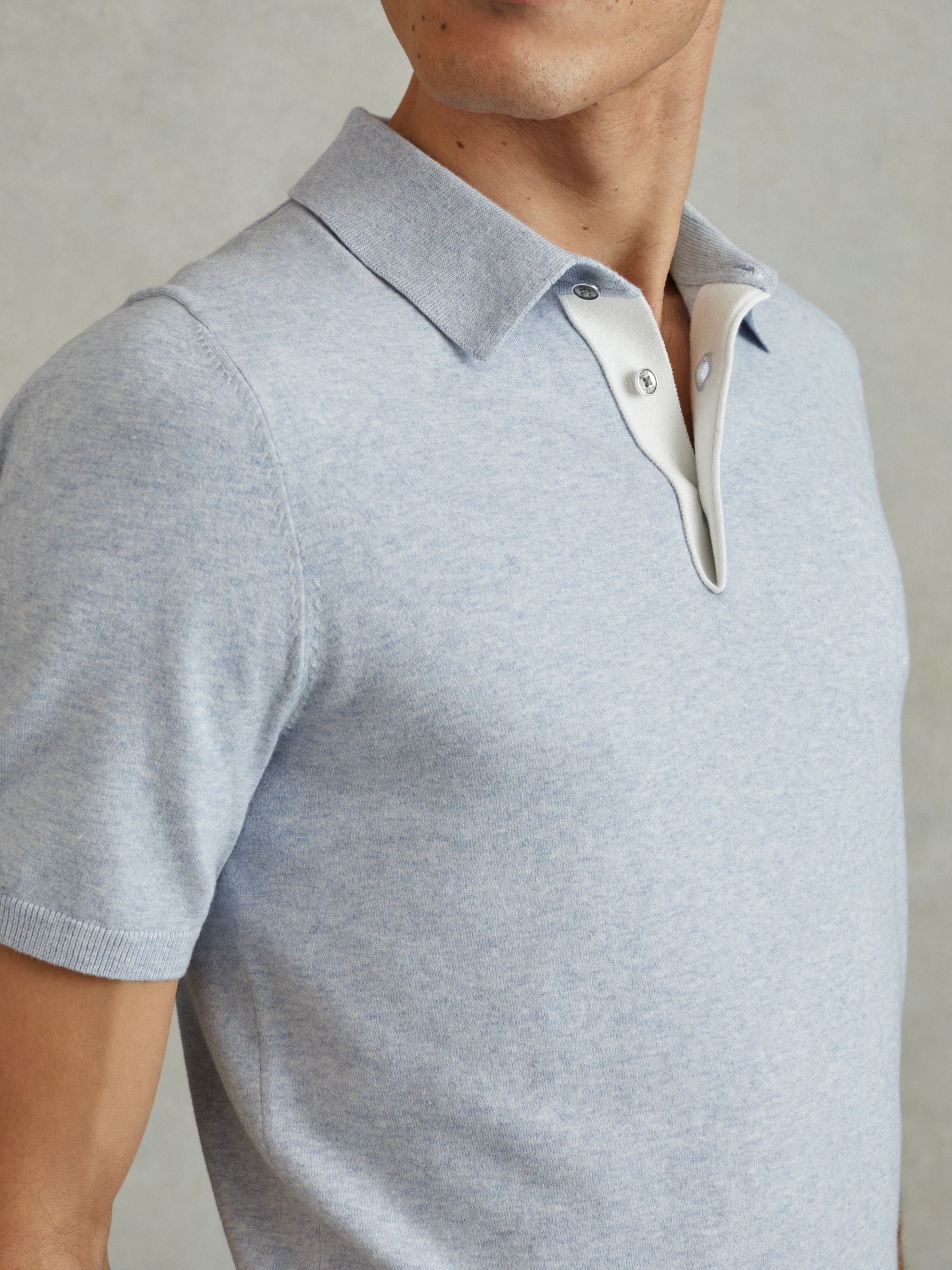 Buy Reiss Soft Blue Melange Finch Cotton Blend Contrast Polo
