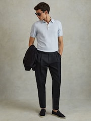 Reiss Soft Blue Melange Finch Cotton Blend Contrast Polo Shirt - Image 4 of 6