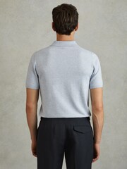 Reiss Soft Blue Melange Finch Cotton Blend Contrast Polo Shirt - Image 5 of 6