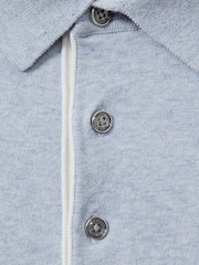 Reiss Soft Blue Melange Finch Cotton Blend Contrast Polo Shirt - Image 6 of 6
