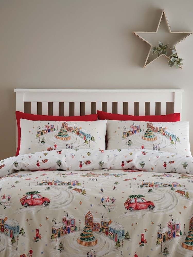 Catherine Lansfield Natural Christmas Town Reversible Duvet Cover Set - Image 1 of 4