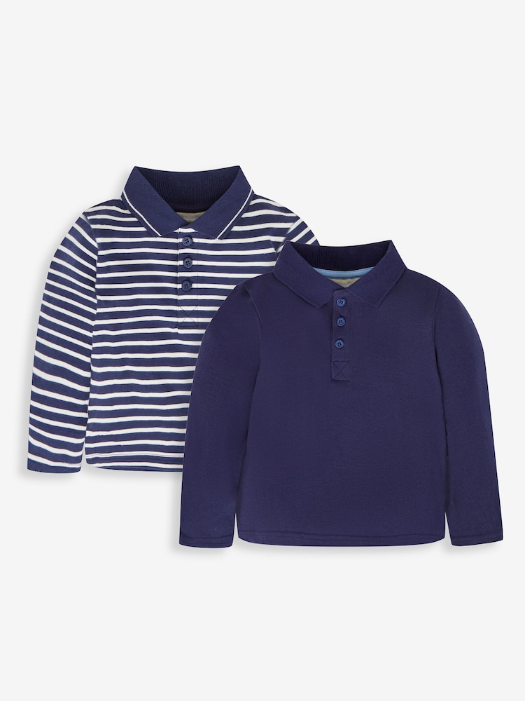 JoJo Maman Bébé Navy Blue & Stripe 2-Pack Polo Shirts - Image 1 of 5