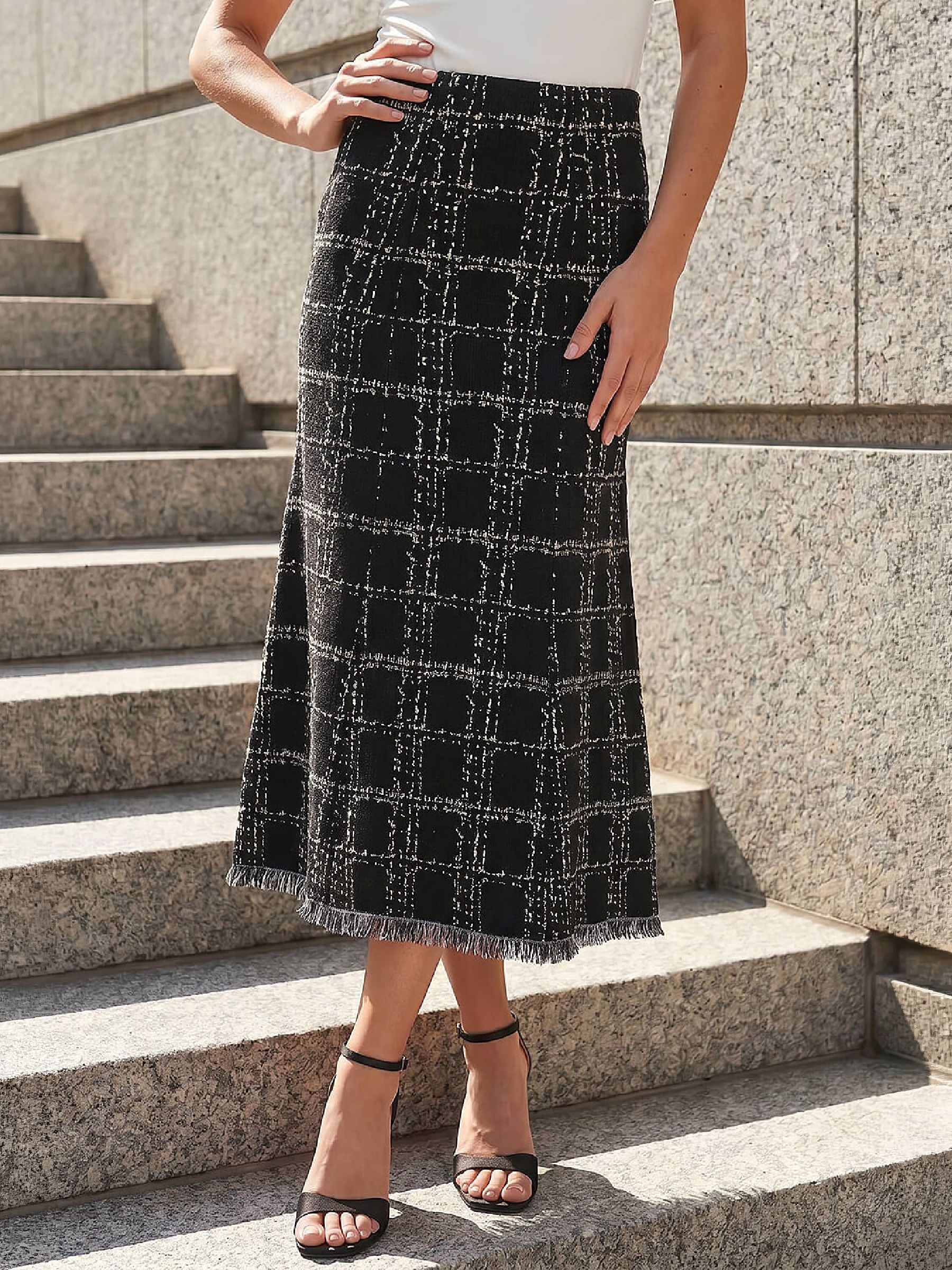 Buy Roman Black Knit Tweed Midi Skirt from Next USA