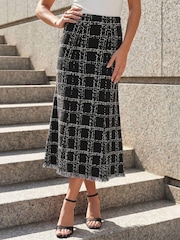 Roman Black Knit Tweed Midi Skirt - Image 1 of 4