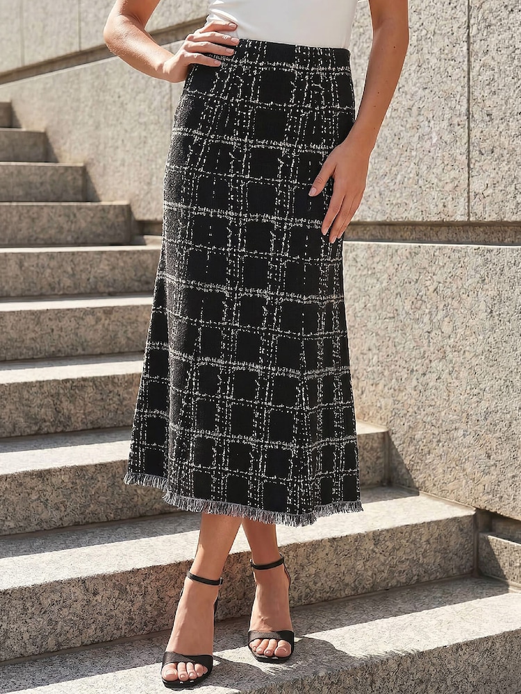 Roman Black Knit Tweed Midi Skirt - Image 1 of 4 Roman Black Knit Tweed Midi Skirt - Image 1 of 4