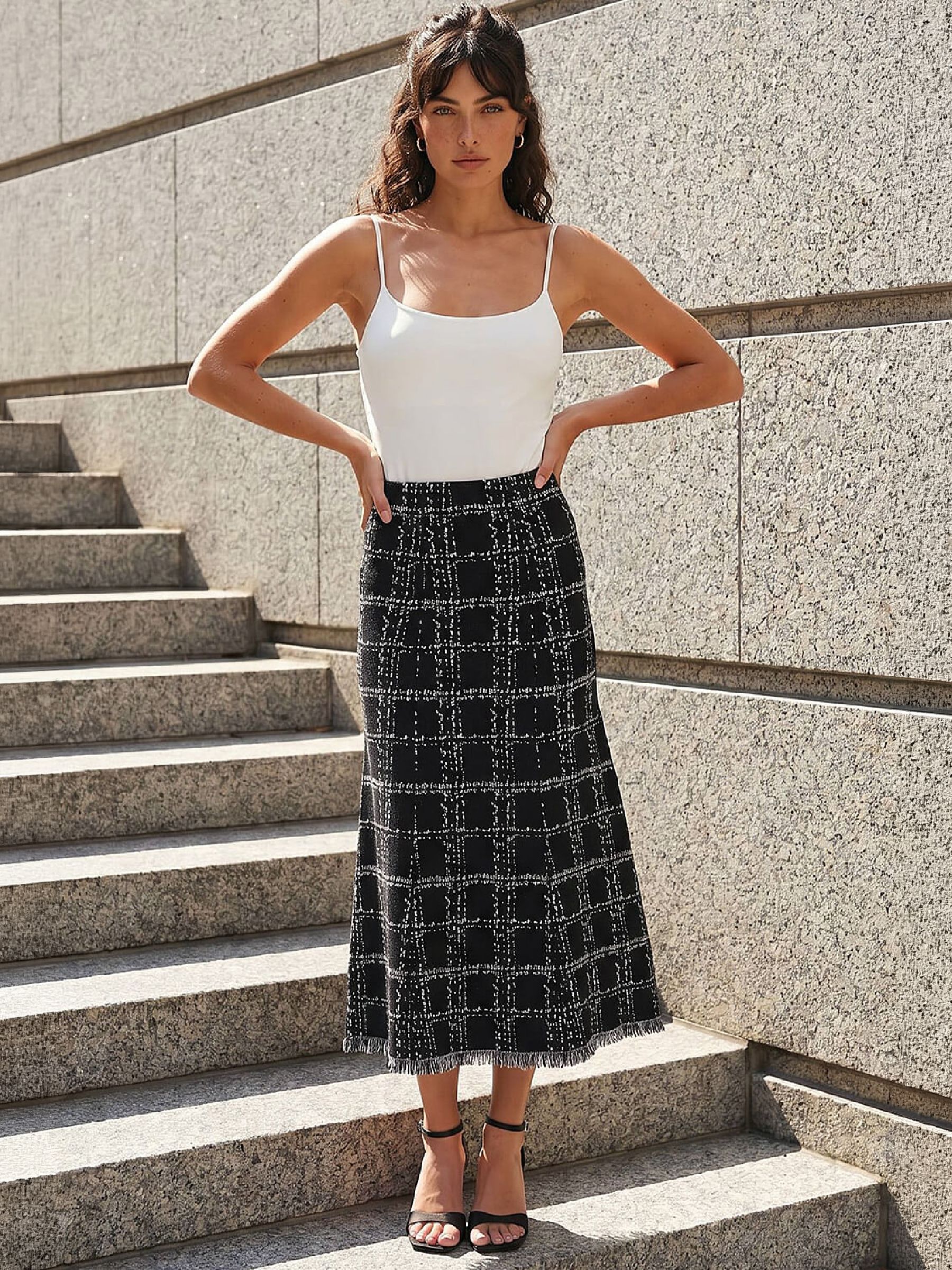 Buy Roman Black Knit Tweed Midi Skirt from Next USA