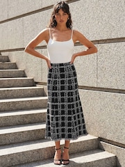 Roman Black Knit Tweed Midi Skirt - Image 2 of 4