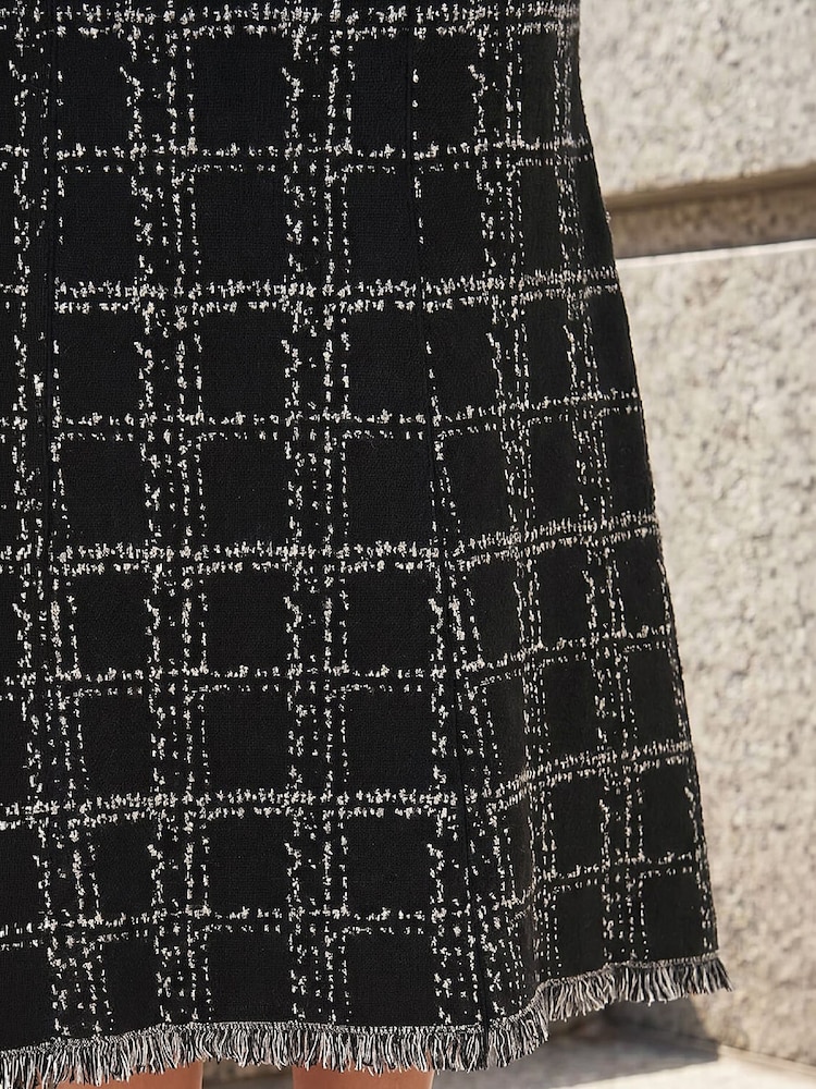 Roman Black Knit Tweed Midi Skirt - Image 4 of 4 Roman Black Knit Tweed Midi Skirt - Image 4 of 4