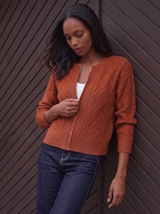 Roman Orange Knitted Cable Bomber Jacket - Image 1 of 4