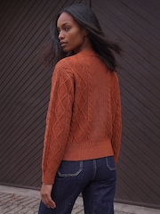 Roman Orange Knitted Cable Bomber Jacket - Image 2 of 4