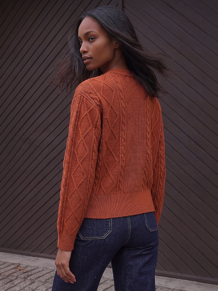 Roman Orange Knitted Cable Bomber Jacket - Image 2 of 4