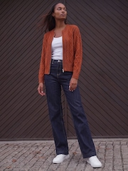 Roman Orange Knitted Cable Bomber Jacket - Image 3 of 4