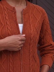Roman Orange Knitted Cable Bomber Jacket - Image 4 of 4