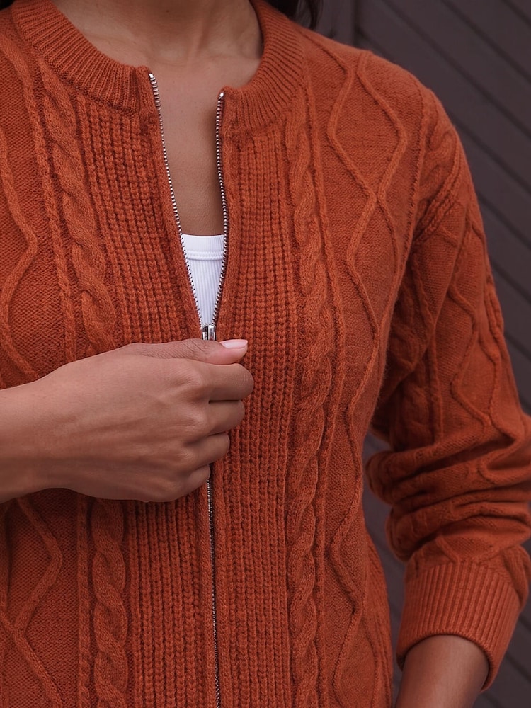 Roman Orange Knitted Cable Bomber Jacket - Image 4 of 4