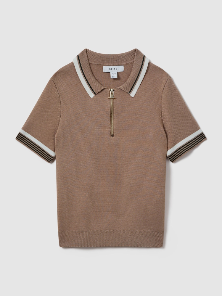 Reiss Warm Taupe Chelsea 9-13 yrs Half-Zip Polo Shirt - Image 1 of 3 Reiss Warm Taupe Chelsea 9-13 yrs Half-Zip Polo Shirt - Image 1 of 3