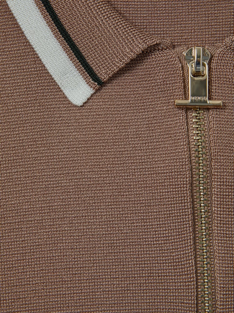 Reiss Warm Taupe Chelsea 9-13 yrs Half-Zip Polo Shirt - Image 3 of 3 Reiss Warm Taupe Chelsea 9-13 yrs Half-Zip Polo Shirt - Image 3 of 3