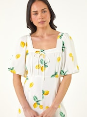 Roman White Petite Lemon Print Midi Dress - Image 4 of 5