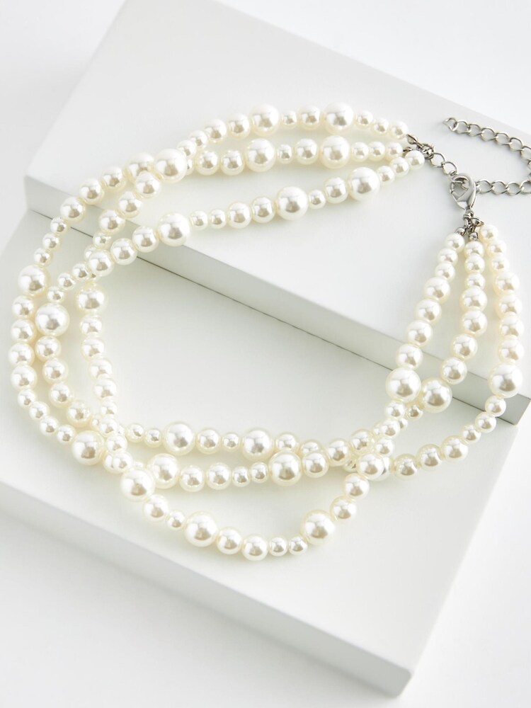 Biały - Three Row Pearl Choker - Image 5 of 6