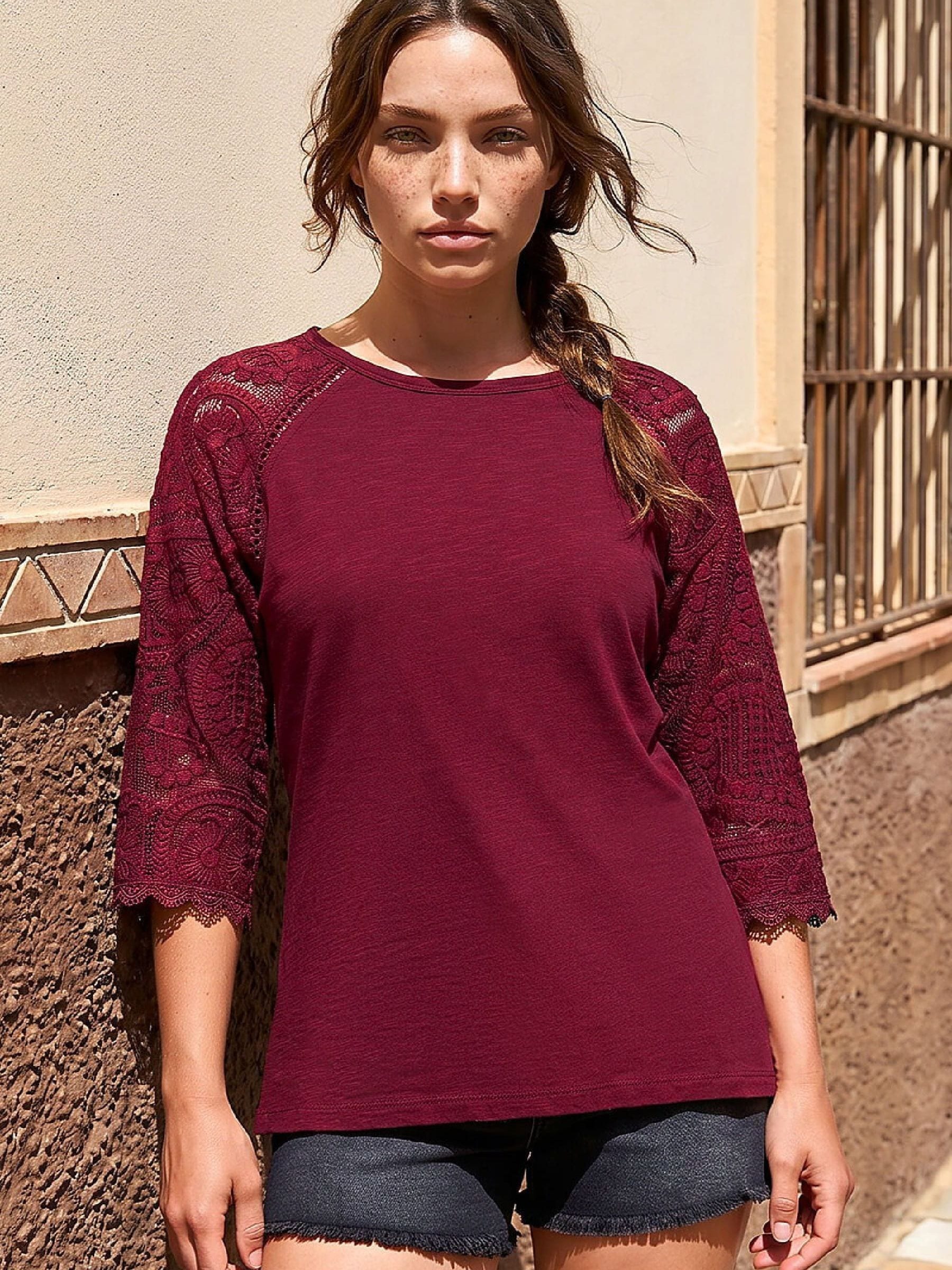 Roman Women's Red Petite Contrast Sleeve Top - Image 1