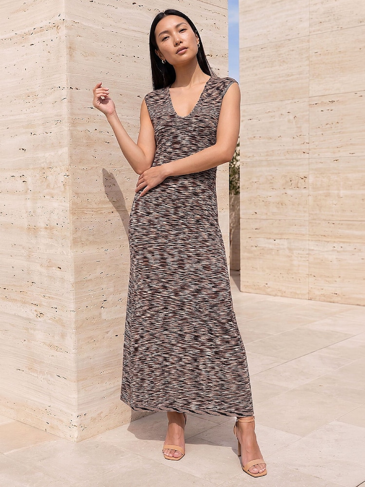 Roman Brown Rainbow Knit Midi Dress - Image 2 of 4 Roman Brown Rainbow Knit Midi Dress - Image 2 of 4
