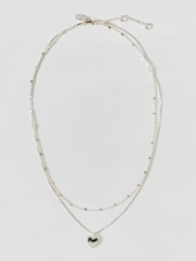 Oliver Bonas Silver Olya Mini Heart Pendant Layered Necklace - Image 1 of 3