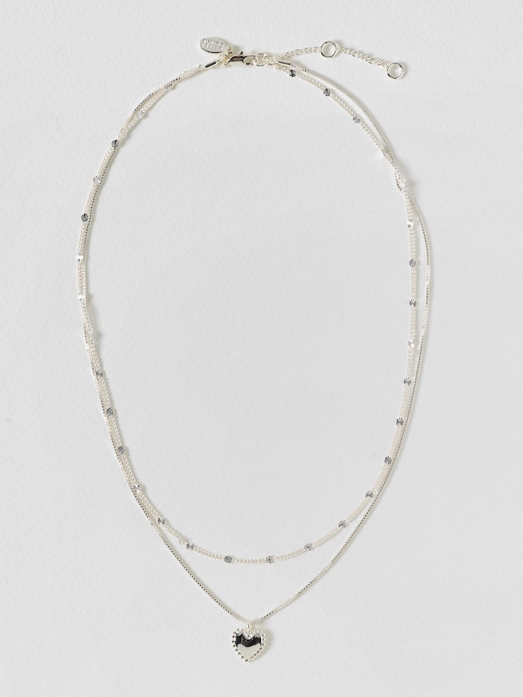 Oliver Bonas Silver Olya Mini Heart Pendant Layered Necklace - Image 1 of 3