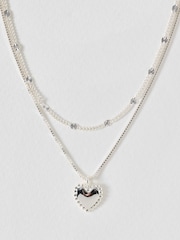 Oliver Bonas Silver Olya Mini Heart Pendant Layered Necklace - Image 2 of 3