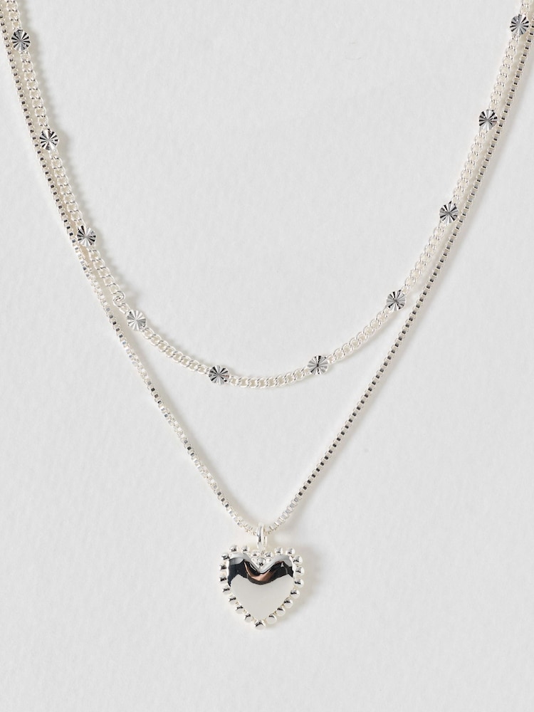 Oliver Bonas Silver Olya Mini Heart Pendant Layered Necklace - Image 2 of 3