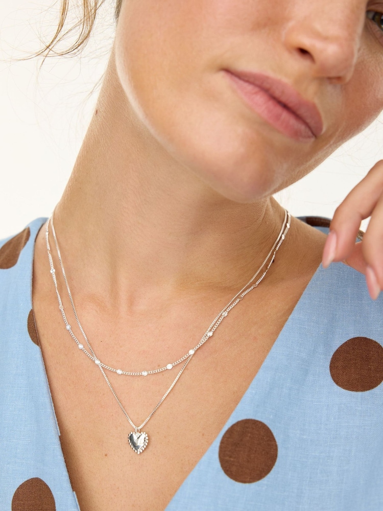 Oliver Bonas Silver Olya Mini Heart Pendant Layered Necklace - Image 3 of 3