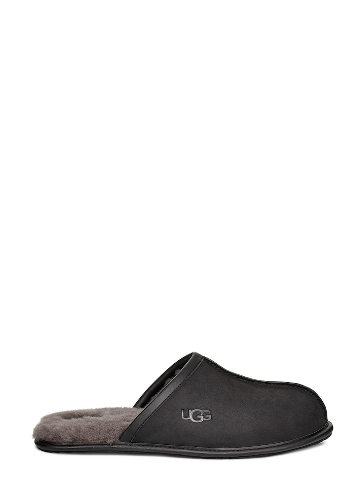 UGG Black Leather Scuff Slippers - Image 1 of 6