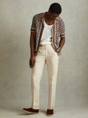 Reiss Camel Multi Hyde Knitted Cuban Collar Shirt - Image 3 of 6