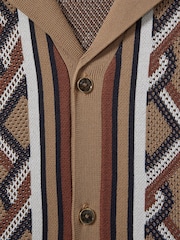 Reiss Camel Multi Hyde Knitted Cuban Collar Shirt - Image 6 of 6