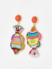 Oliver Bonas Orange Mabel Embroidered Fish Large Statement Earrings - Image 1 of 4