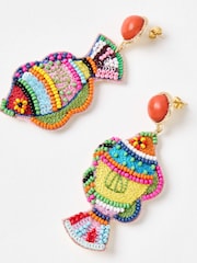 Oliver Bonas Orange Mabel Embroidered Fish Large Statement Earrings - Image 3 of 4