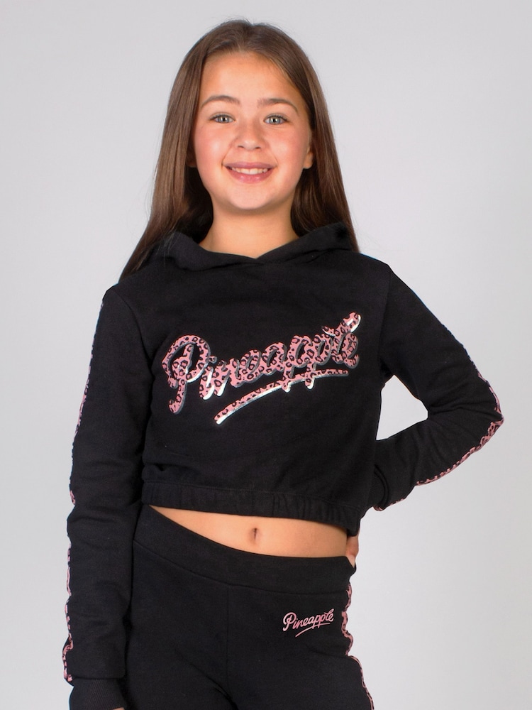 Pineapple Black Leopard Girls Logo Crop Hoodie - Image 1 of 5