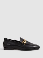 Reiss Black Angela Leather Rounded Loafers - Image 1 of 5