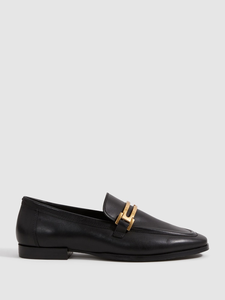 Reiss Black Angela Leather Rounded Loafers - Image 1 of 5