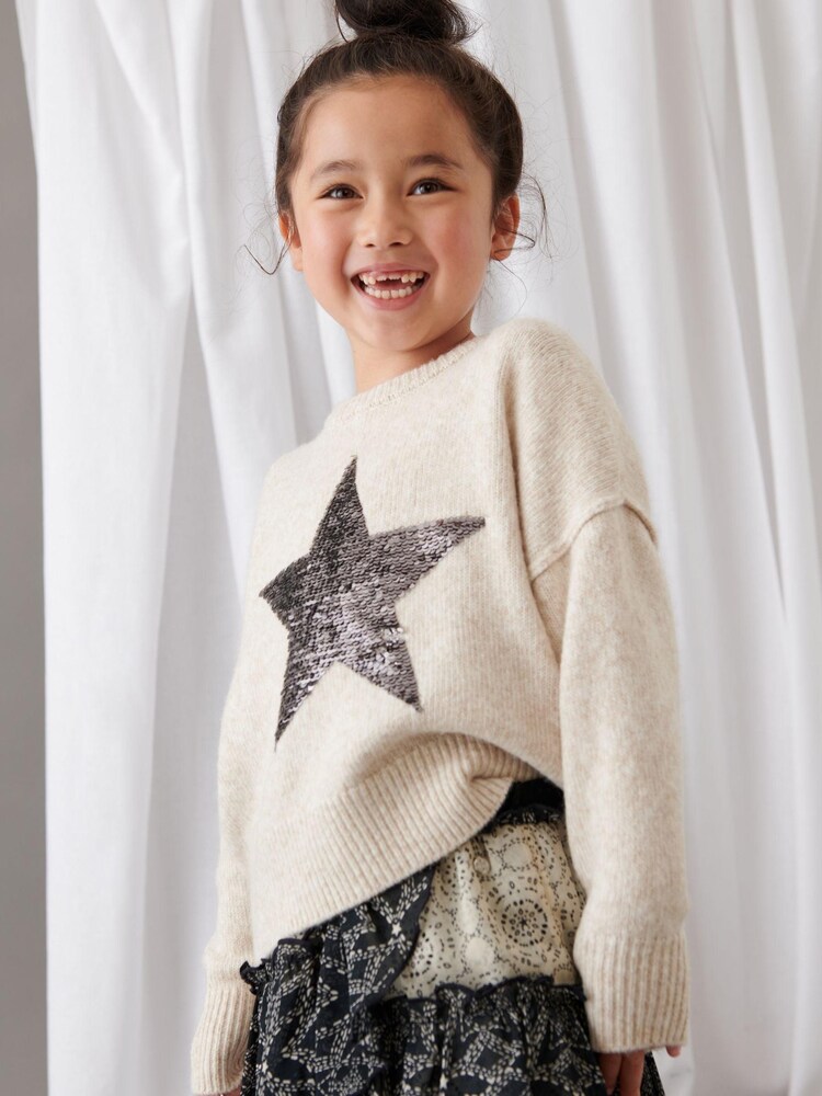Mint Velvet Oatmeal Sequin Star Knit Jumper - Image 1 of 9